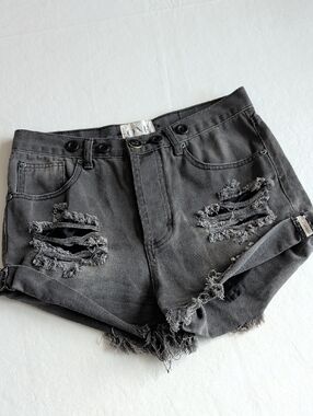 One Teaspoon Jean Shorts Black Distressed Twisted Hem Cuff Women's Size 26